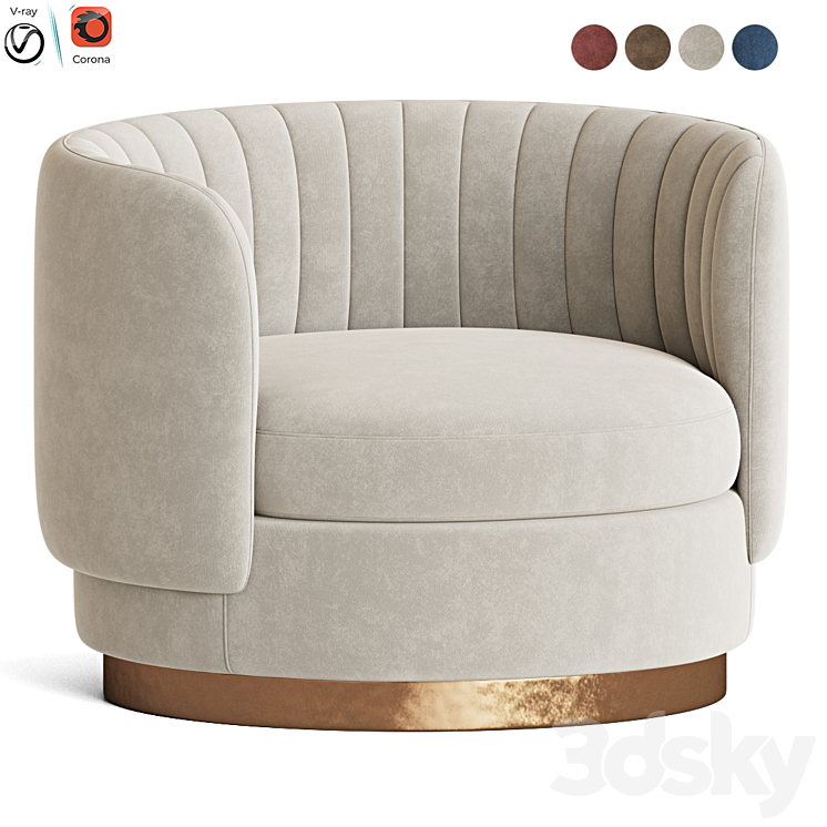 Armen Swivel Accent Armchair 3DS Max - thumbnail 1