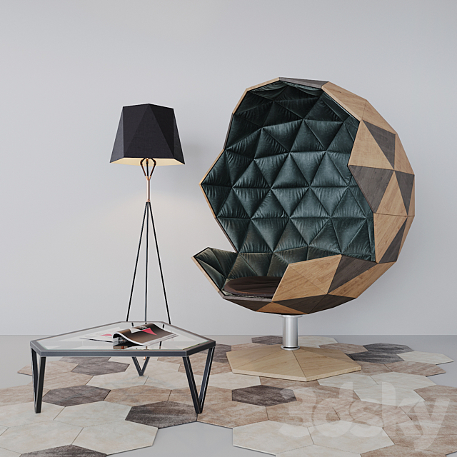 Art armchair and floor lamp 13309 3ds Max - thumbnail 1