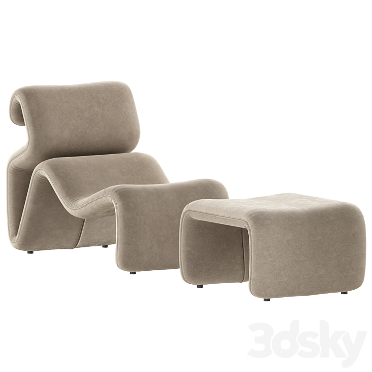 Artilleriet – Etcetera (Fabric Lounge Chair and Footstool) 3DS Max - thumbnail 2