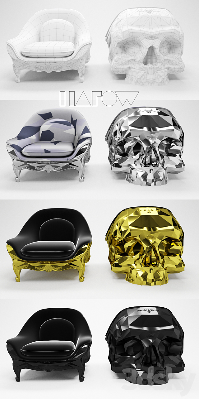 AVE Harow skull armchair 3ds Max - thumbnail 2