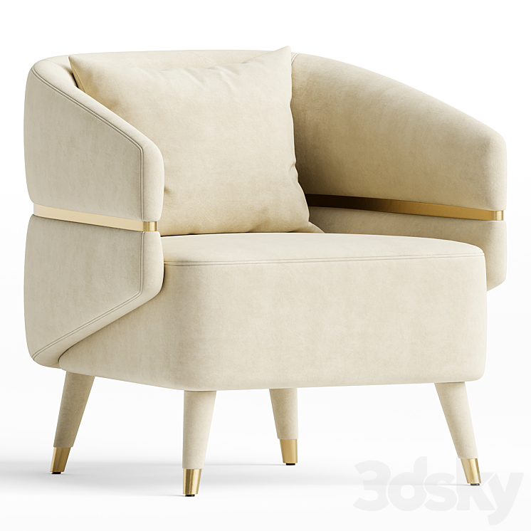 Ayla Velvet Accent Chair 3DS Max Model - thumbnail 1