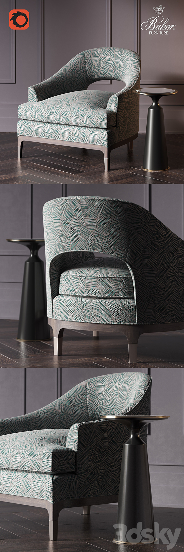 Baker CARNELIAN LOUNGE CHAIR ?6180S & Baker VIRIDINE ROUND ACCENT TABLE ? 3183 3DSMax File - thumbnail 2