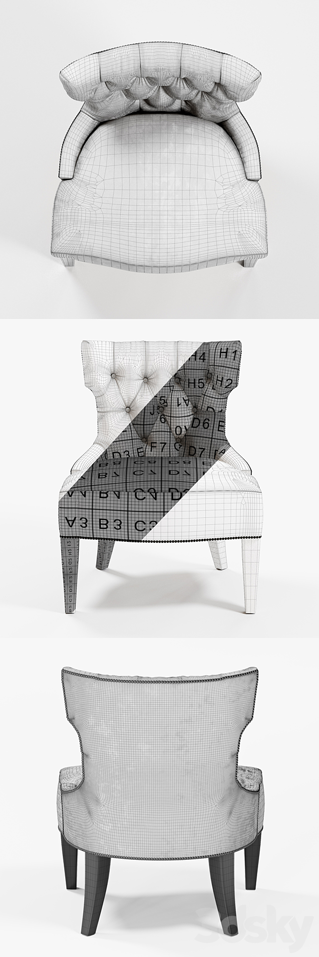 Baker TUFTED BACK LOUNGE CHAIR 3ds Max - thumbnail 3