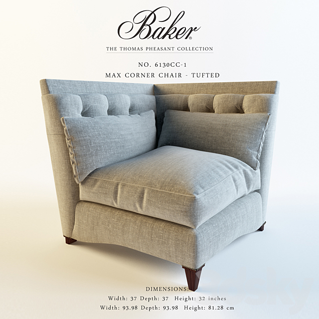 Baker_6130CC-1_MAX CORNER CHAIR – TUFTED 3DSMax File - thumbnail 1