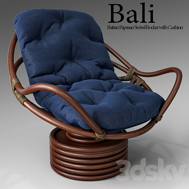 Bali Rattan Papasan Swivel Rocker with Cushion 3DSMax File - thumbnail 1