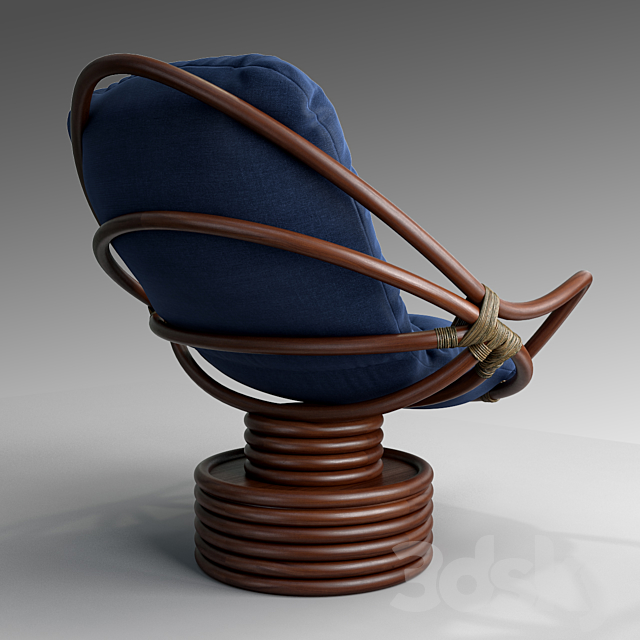 Bali Rattan Papasan Swivel Rocker with Cushion 3DSMax File - thumbnail 2