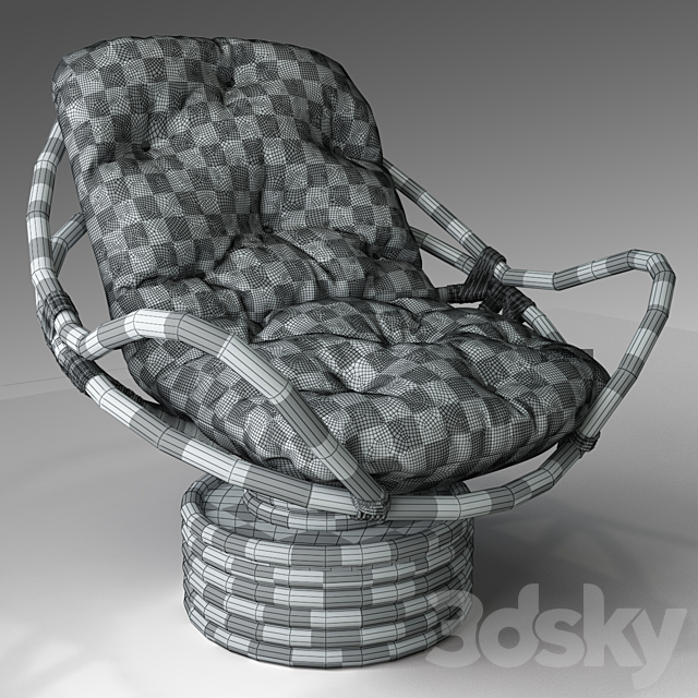 Bali Rattan Papasan Swivel Rocker with Cushion 3DSMax File - thumbnail 3