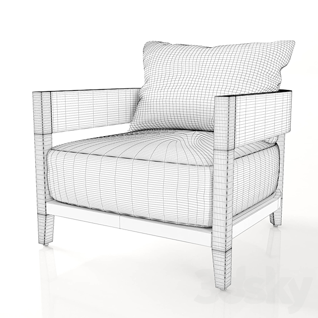 balmain teak lounge chair 3ds Max - thumbnail 3