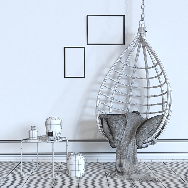 Bamboo hanging chair 3DS Max Model - thumbnail 2