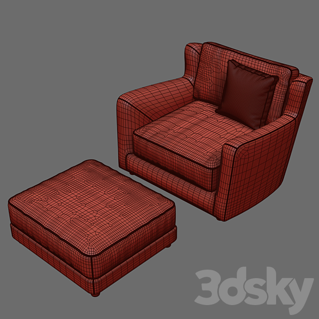 Baxter Bergere armchair and pouf 3ds Max - thumbnail 2