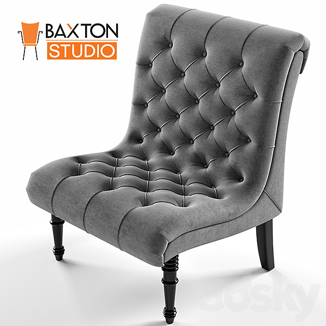 Baxton Studio Caelie Gray Linen Modern Lounge Chair 3ds Max - thumbnail 1