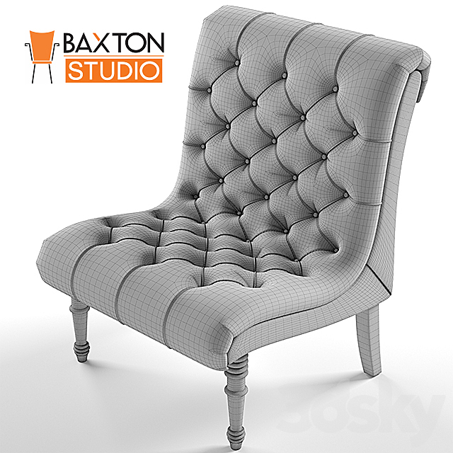 Baxton Studio Caelie Gray Linen Modern Lounge Chair 3ds Max - thumbnail 2