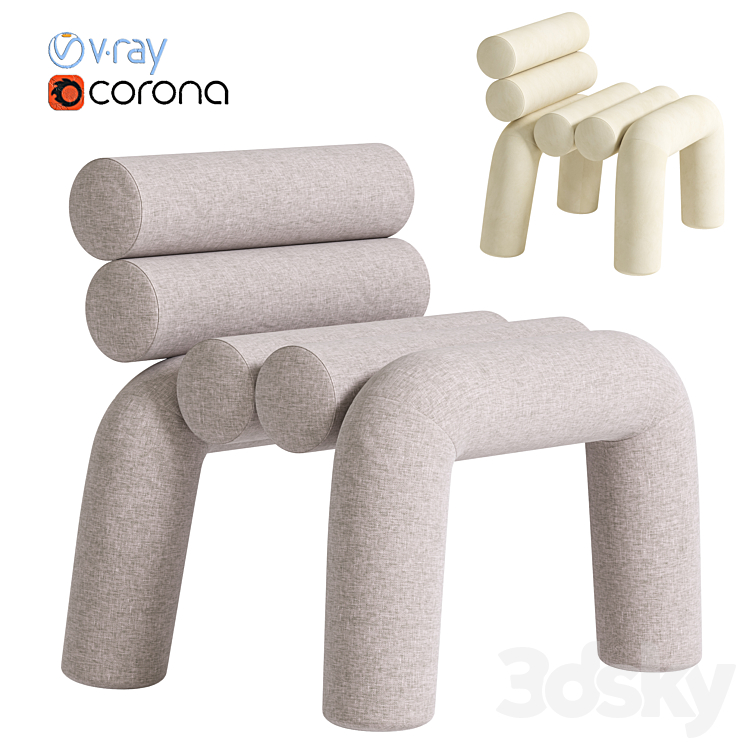 Beige Velvet Accent Chair 3DS Max Model - thumbnail 1