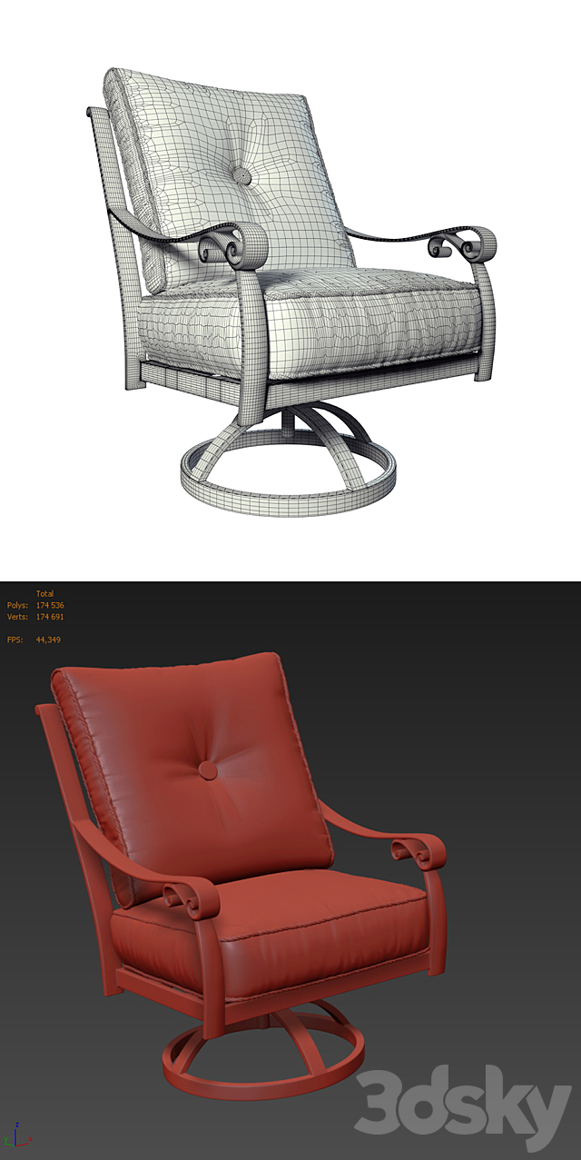 Bellnova cushioned swivel rocker 3ds Max - thumbnail 3