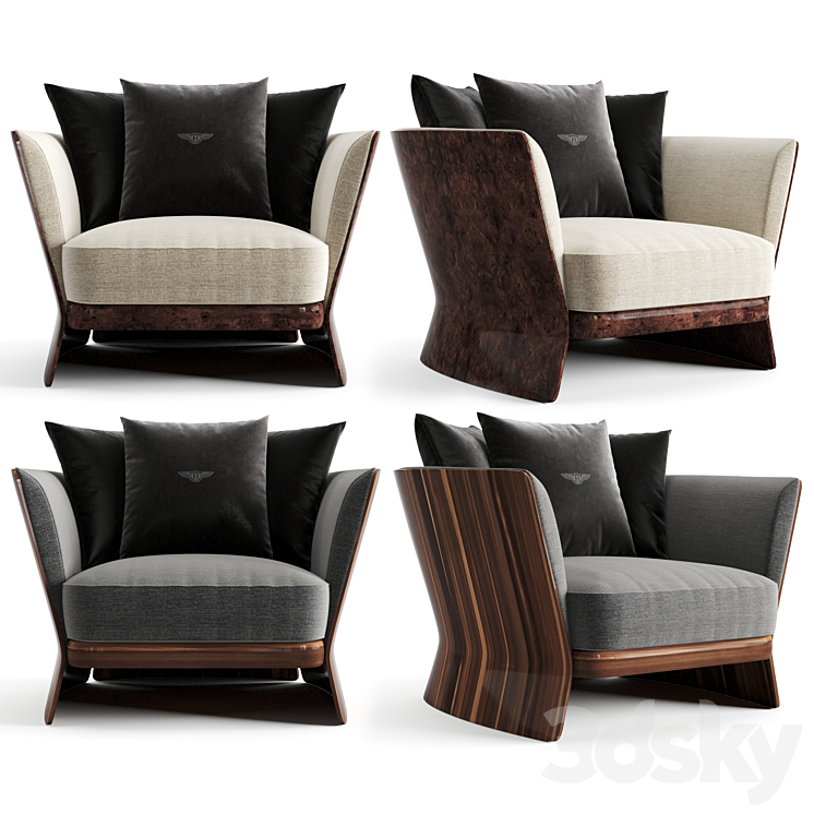 Bentley Home Newent Armchair 3DS Max - thumbnail 1