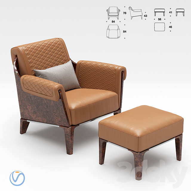 Bentley Home Sherwood ottoman with Armchair 3ds Max - thumbnail 1