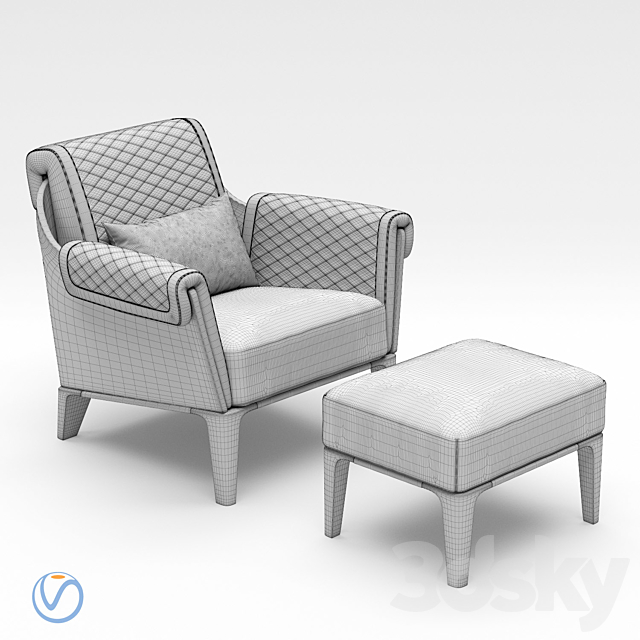 Bentley Home Sherwood ottoman with Armchair 3ds Max - thumbnail 3