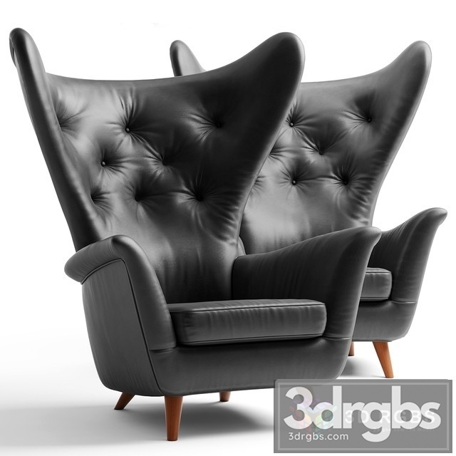 Black Leather Wing Lounge Chair 3dsmax Download - thumbnail 1