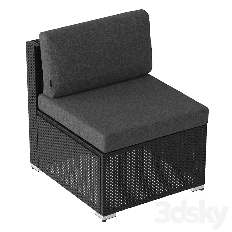 Black straight armchair (wicker outdoor furniture) 02 3DS Max Model - thumbnail 3