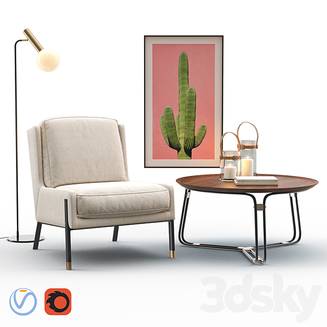 BLINK Easy Chair – QT Coffee Table – EMERY Floor Lamp 3ds Max - thumbnail 1