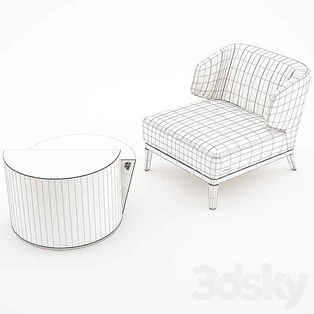 Blondie armchair with Cyborg large table – Visionnaire Home Philosophy 3DS Max Model - thumbnail 3