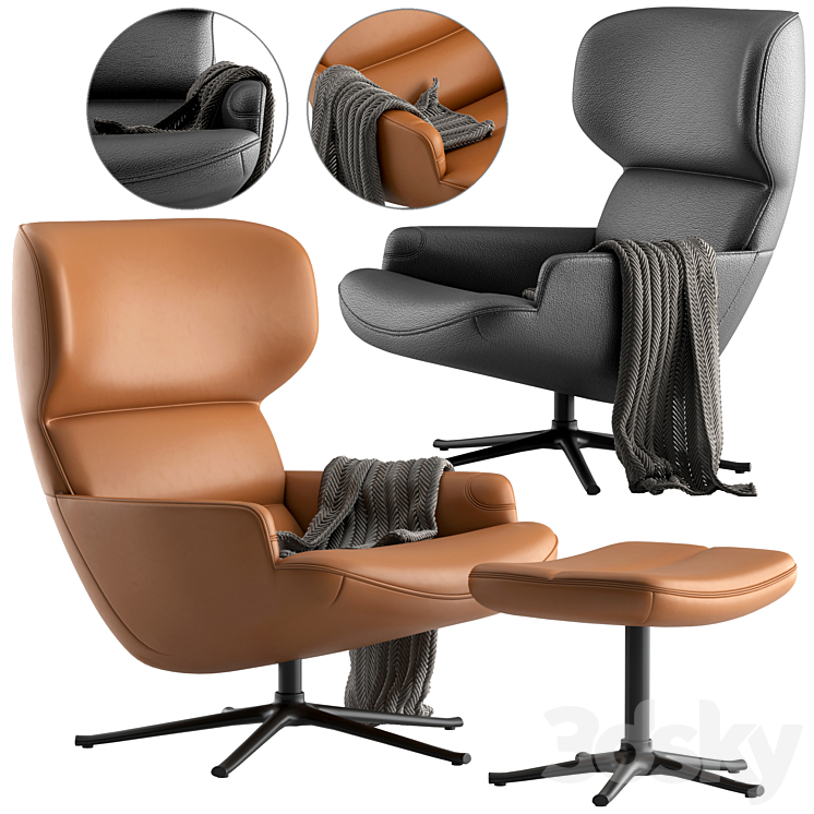 Boconcept-Trento chair + Trento footstool 3DS Max - thumbnail 1