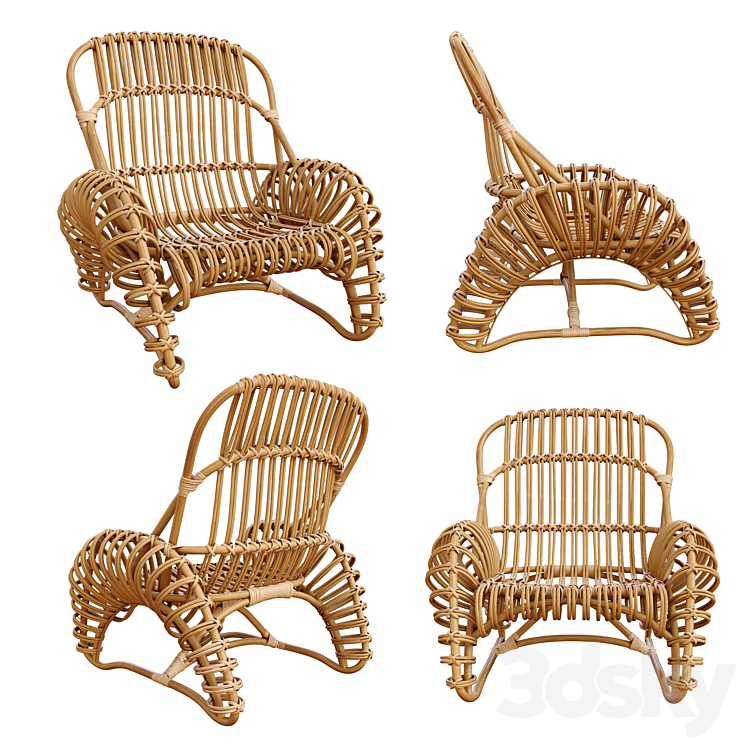 Boucle rattan armchair Kok Maison 627_1 3DS Max Model - thumbnail 1