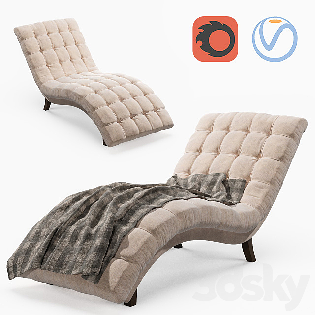 Bowery Hill Fabric Upholstered Chaise Lounge in Sandstone 3DSMax File - thumbnail 1