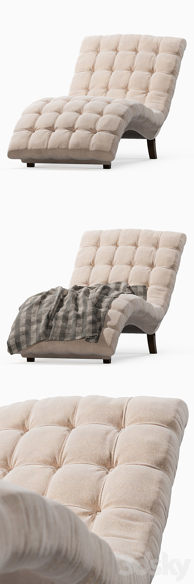 Bowery Hill Fabric Upholstered Chaise Lounge in Sandstone 3DSMax File - thumbnail 2