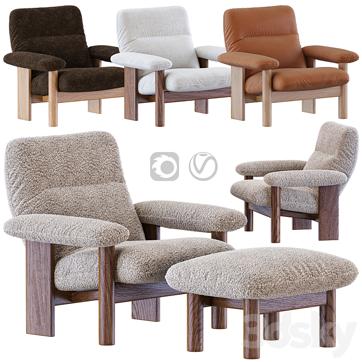 brasilia armchair and ottoman 3DS Max Model - thumbnail 1