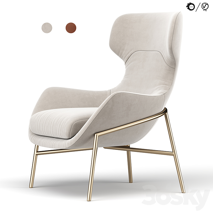 Brera armchair 3DS Max Model - thumbnail 1