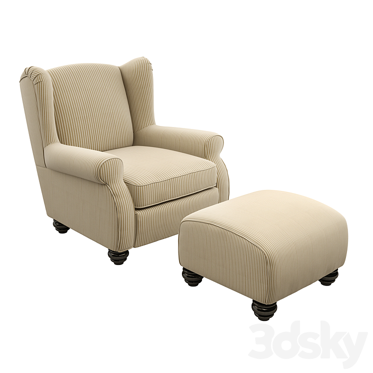 Brougham Wingback Chairand Ottoman 3DS Max Model - thumbnail 3