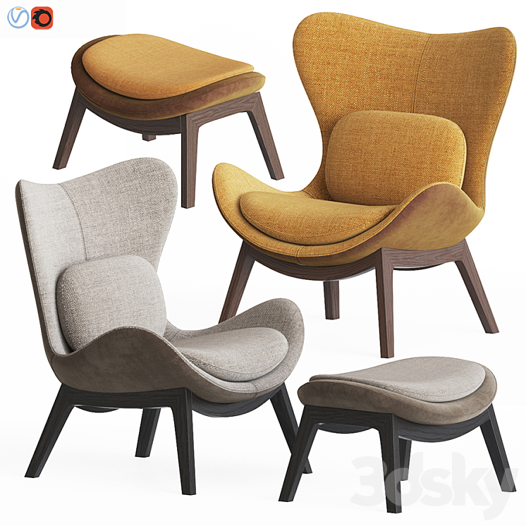 Calligaris lazy Armchair & Pouf Set 3DS Max - thumbnail 1