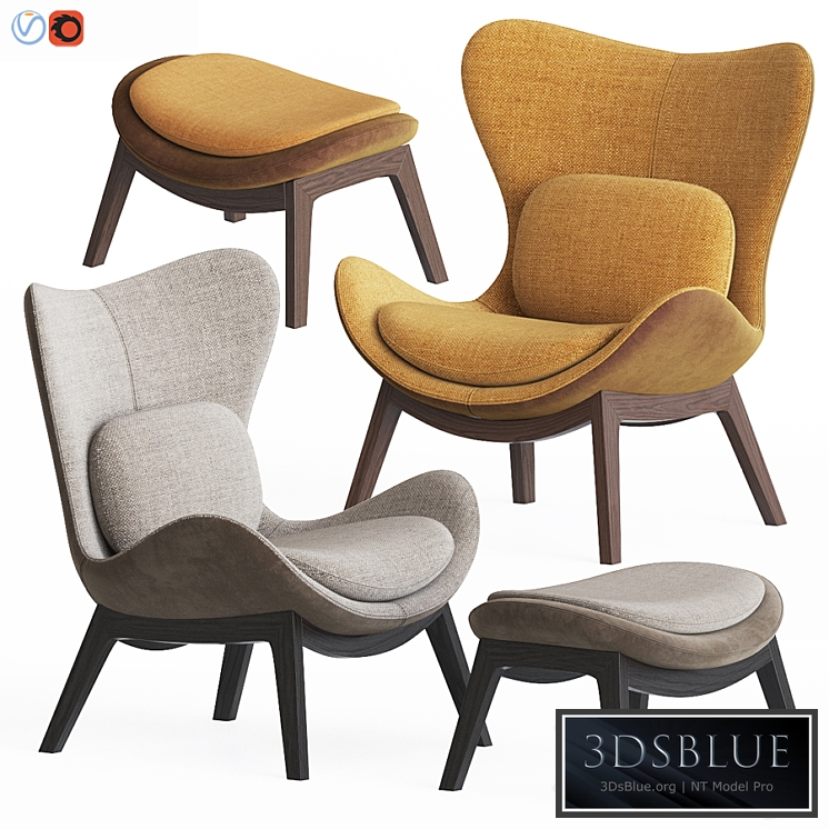 Calligaris lazy Armchair & Pouf Set 3DS Max - thumbnail 3