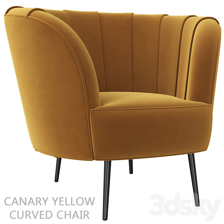 Canary yellow curved chair 3DS Max - thumbnail 1