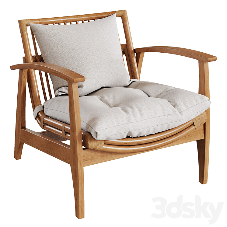 CB2 – Noelie Rattan Lounge Chair with Cushion 3DS Max - thumbnail 1