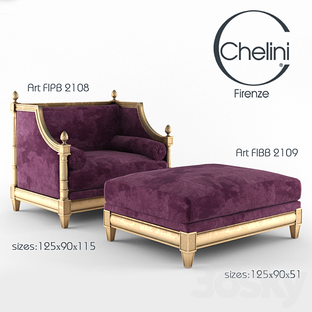 chair and ottoman Chelini 3ds Max - thumbnail 1