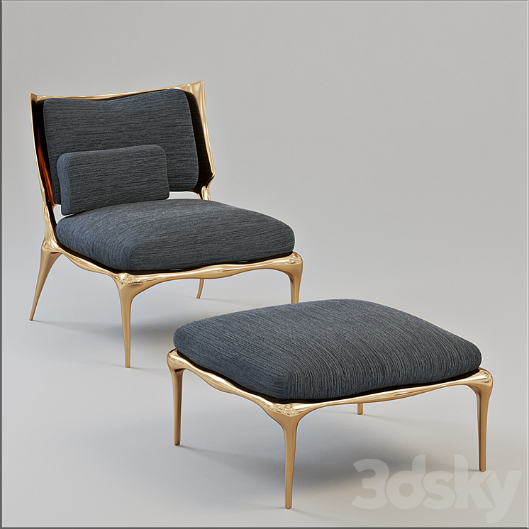 Chair for relaxation and ottoman 3DS Max Model - thumbnail 1