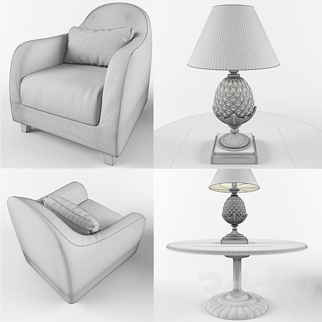 Chairs a desk lamp and a table 3DS Max Model - thumbnail 3