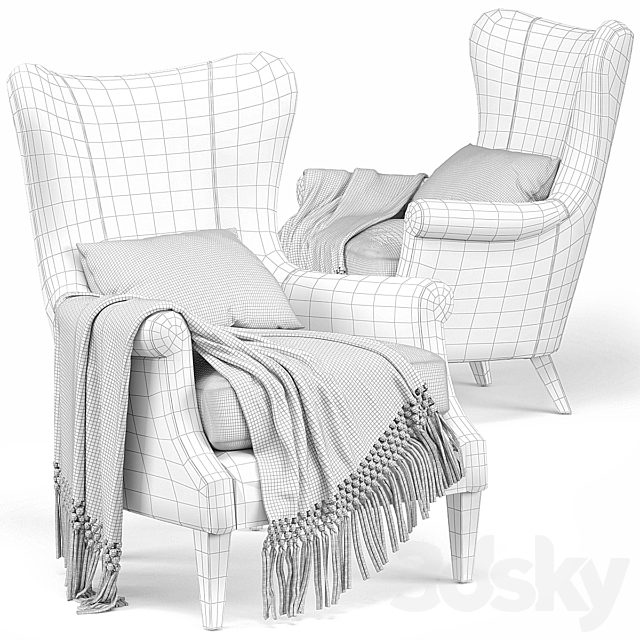 Champlain Wingback Upholstered Armchair 3DSMax File - thumbnail 3