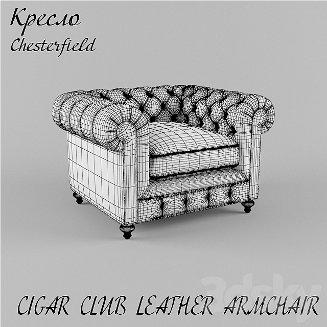 Chesterfield armchair 3DS Max Model - thumbnail 2