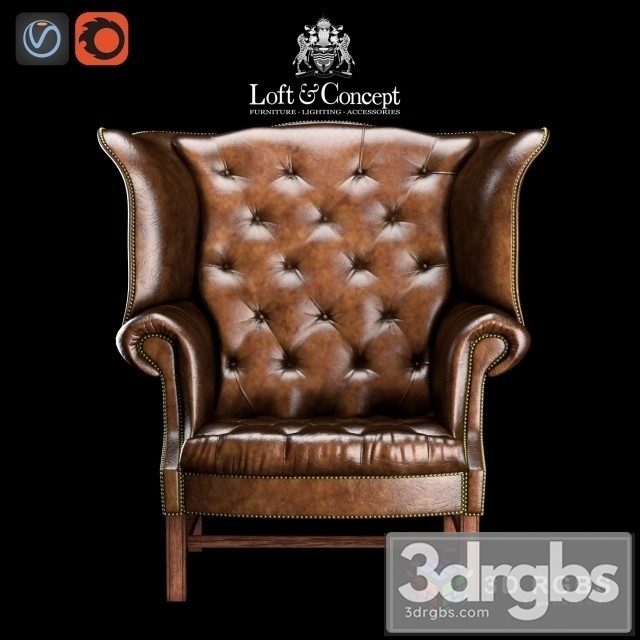 Chesterfield High Back Wing Chair 3dsmax Download - thumbnail 1