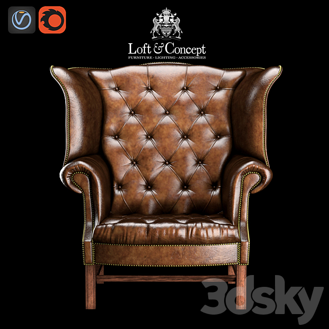 CHESTERFIELD HIGH BACK WING CHAIR 3DSMax File - thumbnail 1