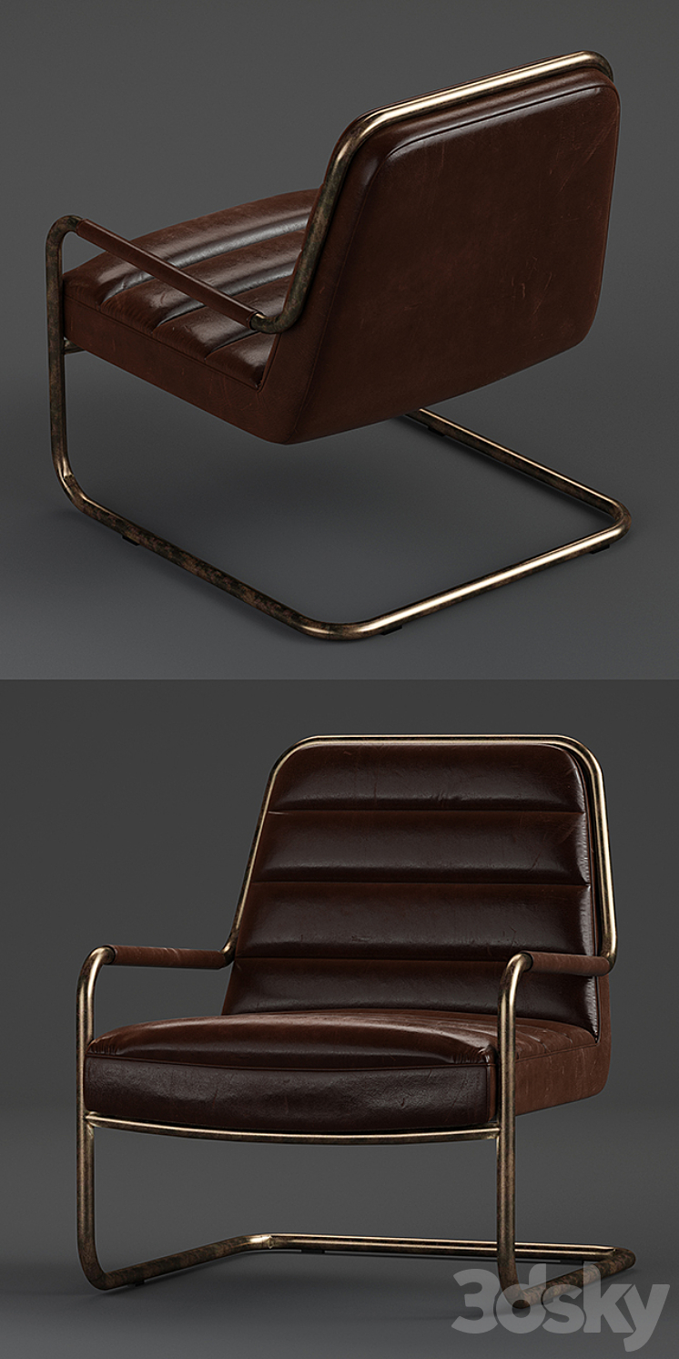 chestnut faux leather lounge chair 3DS Max - thumbnail 2