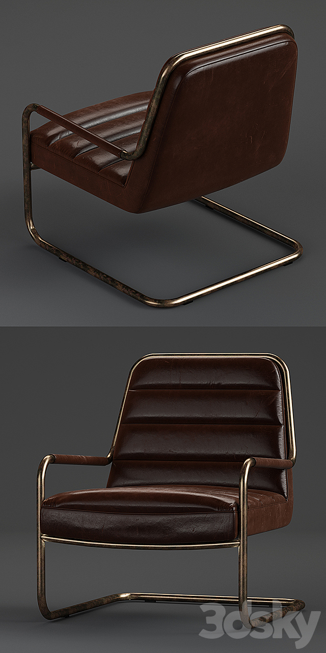 chestnut faux leather lounge chair 3DSMax File - thumbnail 2