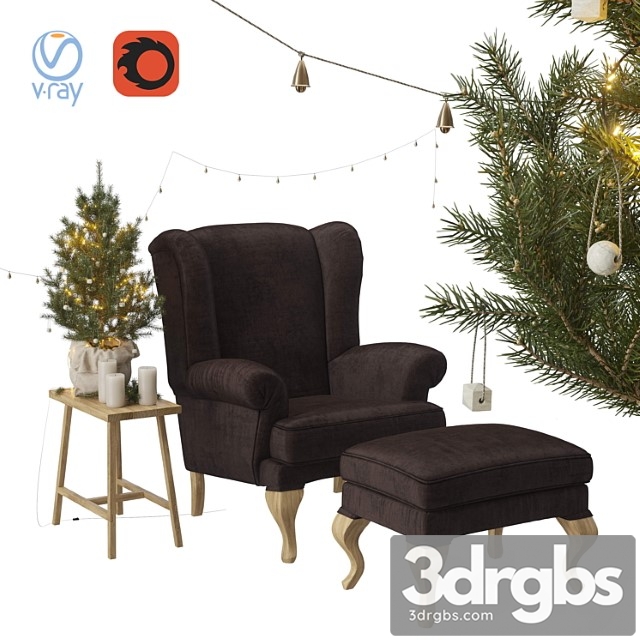 Christmas set spruce with chair and ottoman hoffner 3dsmax Download - thumbnail 1