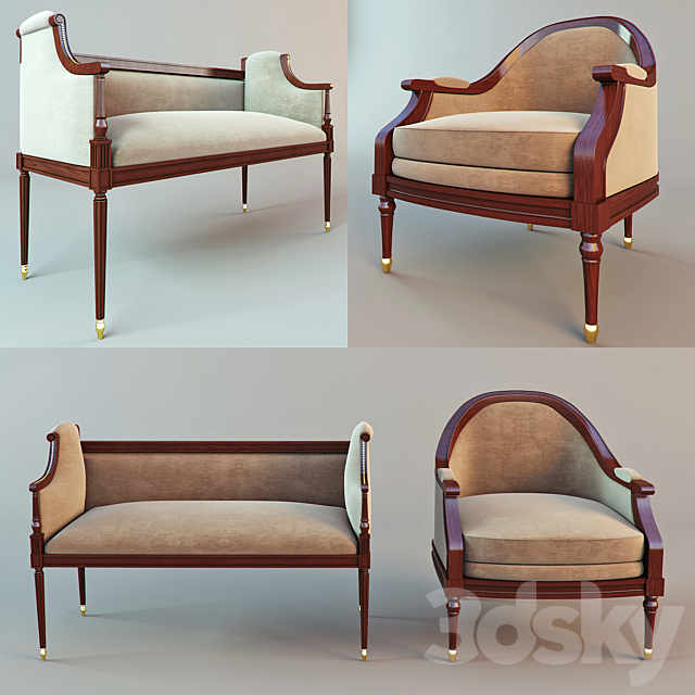 Classic armchair and stool 3DSMax File - thumbnail 1