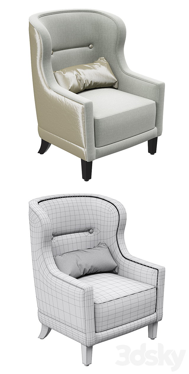 Classic chair with cushion 3DS Max Model - thumbnail 2