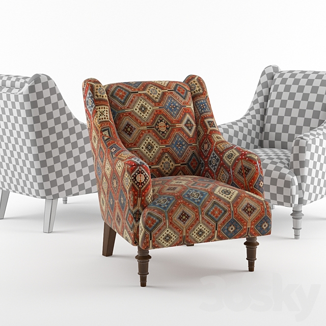 Copyright soft armchair upholstery into East 3 3DSMax File - thumbnail 1