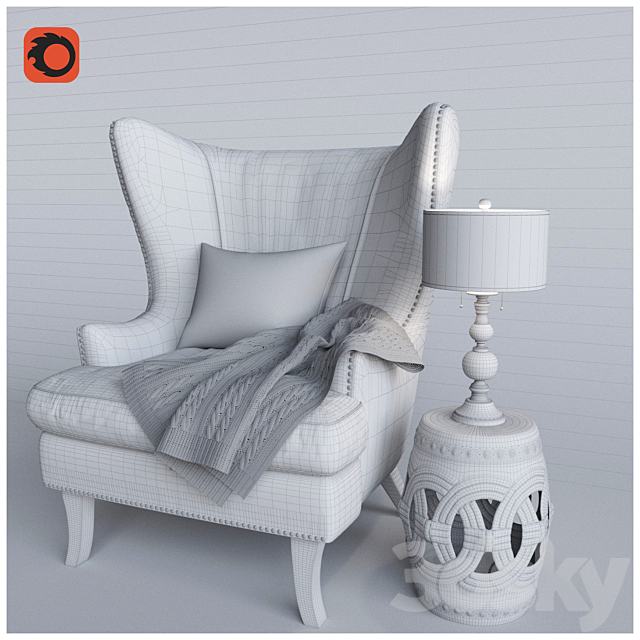 Corona armchair and knitted plaid 3ds Max - thumbnail 2